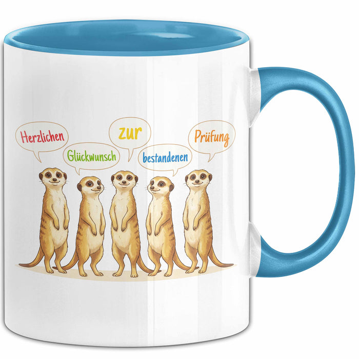 Schüler Abschluss Tasse Geschenk Lustige Geschenkidee Spruch Herzlichen Glückwunsch Zur Bestandenen Prüfung Blau Trendation