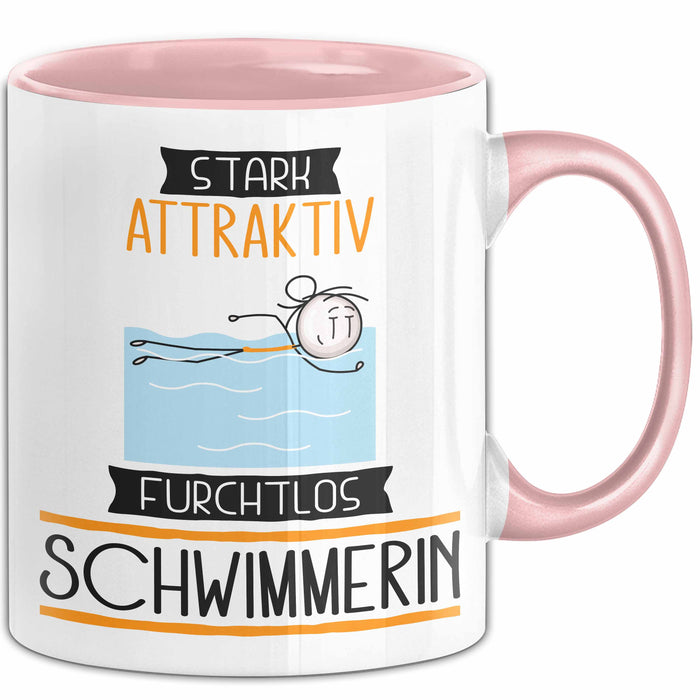 Schwimmerin Tasse Geschenk Becher Stark Attraktiv Furchtlos Schwimmerin Lustige Geschenkidee Rosa Trendation