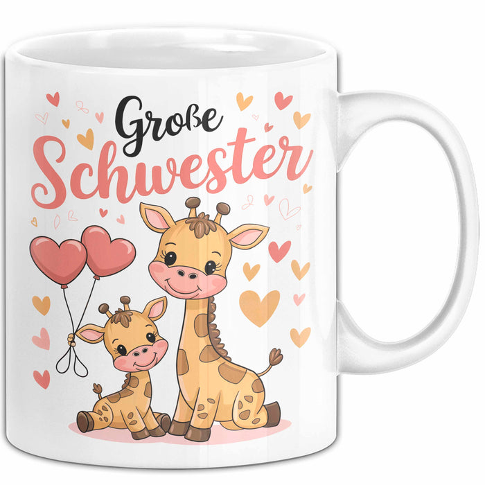 Big Sister Ältere Geschwister Schwestern Giraffe Tasse Becher Geschenk Lustige Geschenkidee Spruch Big Sister Weiß Trendation