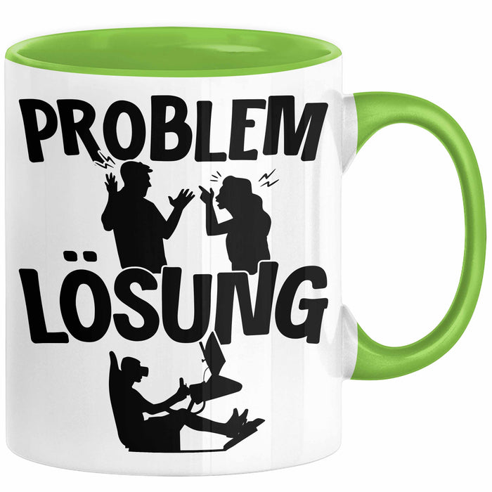 VR Gamer Tasse Geschenk für Gamer Zocker Männer Geschenkidee Problem und Lösung Zocken Grün Trendation