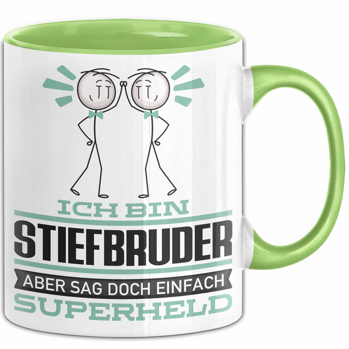 Stiefbruder Geschenk Tasse Ich Bin Stiefbruder Aber Sag Doch Einfach Superheld Lustige Geschenkdiee für Stiefbruder Kaffee-Becher Grün Trendation