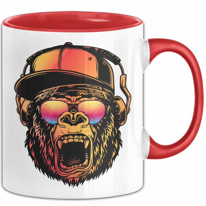 Affe Grafik Tasse Coole Tassen Geschenkidee Jungs Dj Chimpanse Becher Rot Trendation