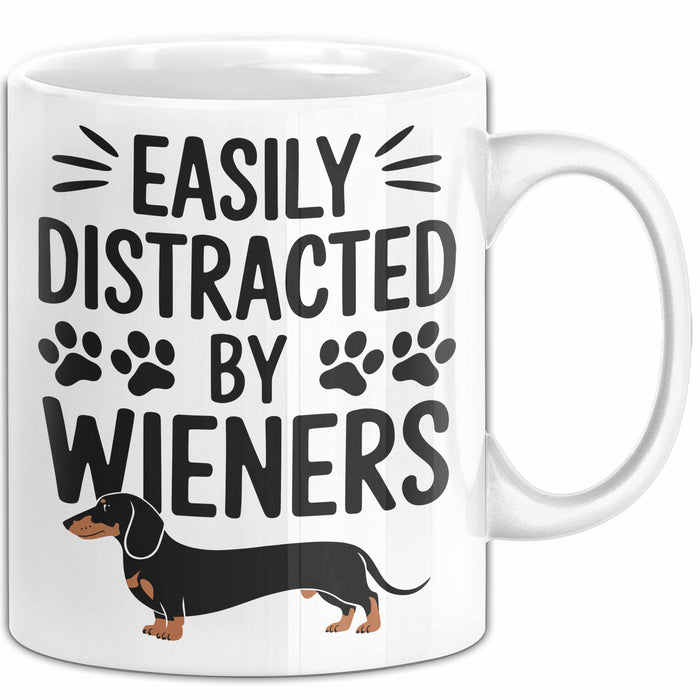 Dackel Tasse Geschenk Easily Distracted By Wieners Geschenkidee Hund Lustig Weiß Trendation