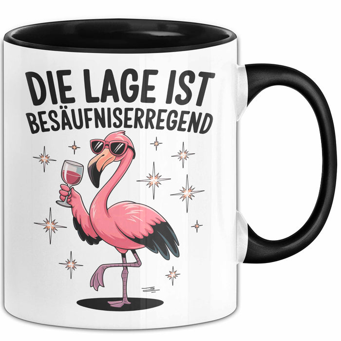 Flamingo Trinkend Tasse Geschenk Lustige Geschenkidee Spruch Die Lage Ist Besäufniserregend Schwarz Trendation
