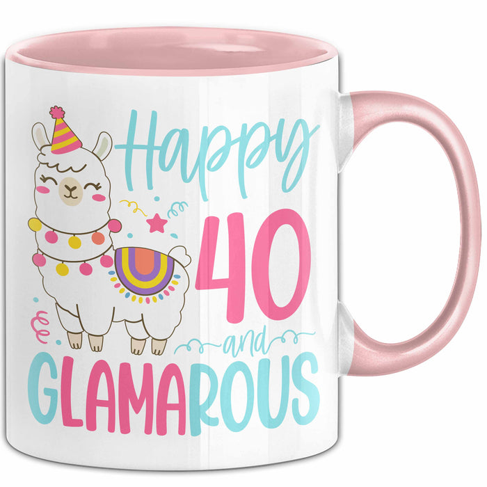 40er Geburtstag Tasse Geschenk Happy 40 And Glamarous Llama Alpaka Liebhaber Geschenkidee zum Geburtstag Rosa Trendation