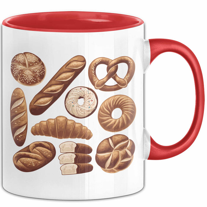 Arten Von Brot Tasse Geschenk Brotarten Baguette Croissant Bagel Kaffee-Becher Rot Trendation