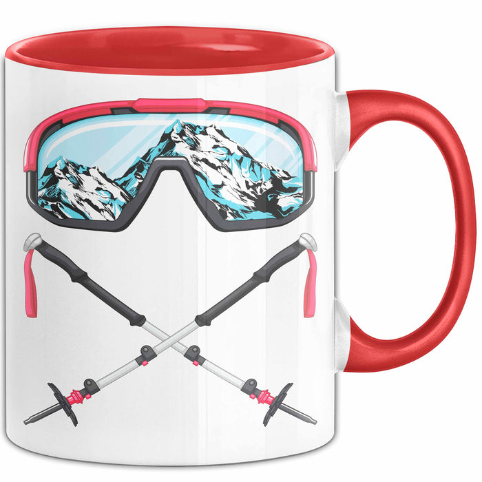 Ski Tasse Geschenk Grafik Skibrille Skistöcker Becher Rot Trendation