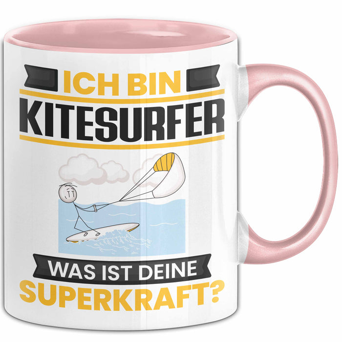 Kitesurfer Tasse Geschenk für Kitesurfer Geburtstag Lustiger Spruch Kaffee-Becher Was Ist Deine Superkraft Rosa Trendation