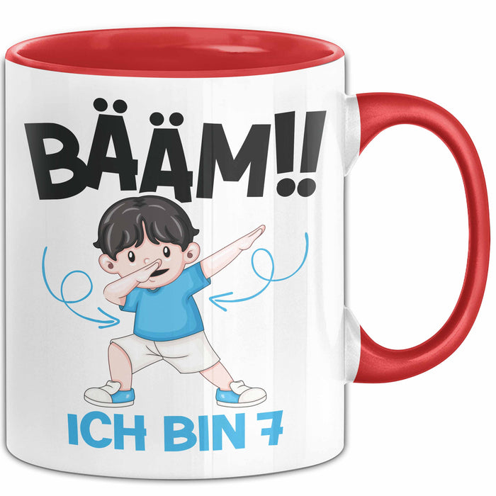Tasse BÄÄM Ich bin 7 Kindergeburtstagsgeschenk mit DabTanz Rot Trendation