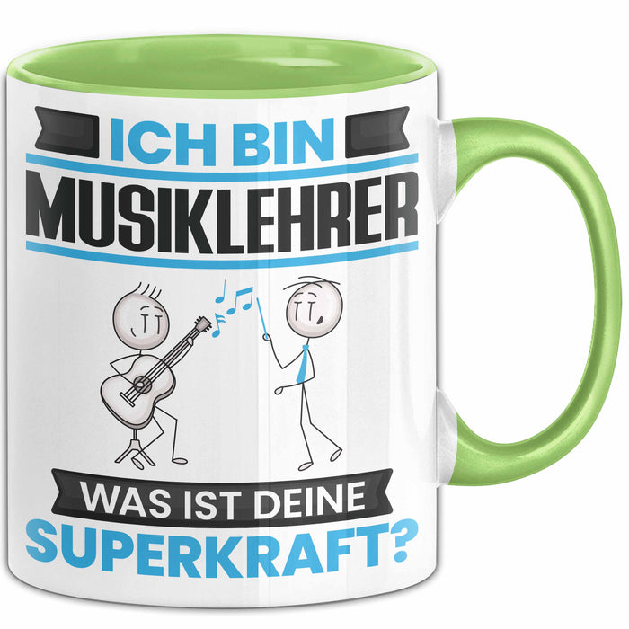 Musiklehrer Tasse Geschenk für Musiklehrer Geburtstag Lustiger Spruch Kaffee-Becher Was Ist Deine Superkraft Grün Trendation