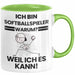 Softballspieler Geschenk Tasse Lustiger Spruch Ich Bin Softballspieler Warum Weil Ich Es Kann Geschenkidee Bester Softballspieler Geburtstag Kaffee-Becher Grün Trendation