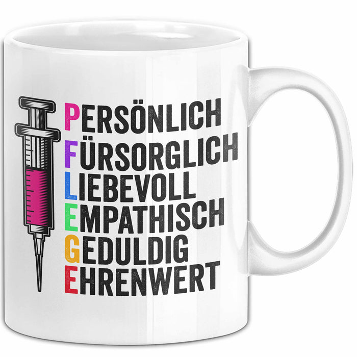 Krankenschwester Pflege Betreuung Tasse Geschenk Lustige Geschenkidee Spruch Pflege Weiß Trendation