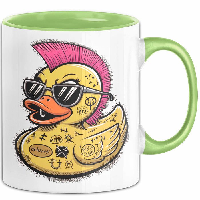 Quietscheente Tier Tasse Geschenk Lustige Geschenkidee Spruch Punk Ente Entenküken Grün Trendation