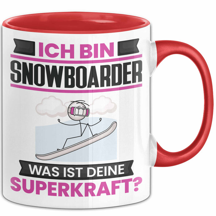 Snowboarder Tasse Geschenk für Snowboarder Geburtstag Lustiger Spruch Kaffee-Becher Was Ist Deine Superkraft Rot Trendation