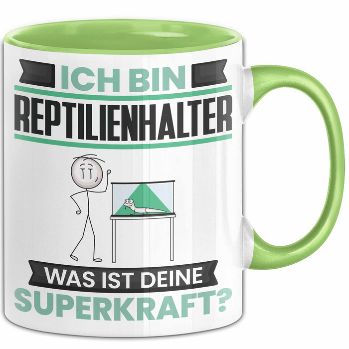 Reptilienhalter Tasse Geschenk für Reptilienhalter Geburtstag Lustiger Spruch Kaffee-Becher Was Ist Deine Superkraft Grün Trendation