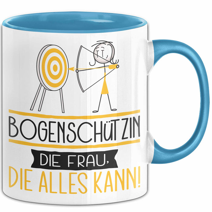Bogenschützin Geschenk Tasse Becher Die Frau Die Allen Kann Geschenkidee für eine Bogenschützin Lustig Blau Trendation