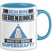Serienjunkie Tasse Geschenk für Serienjunkie Geburtstag Lustiger Spruch Kaffee-Becher Was Ist Deine Superkraft Blau Trendation