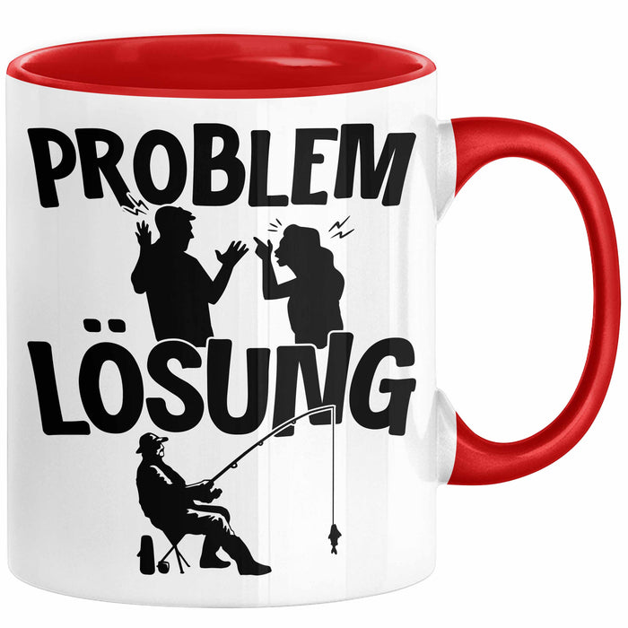 Angler Tasse Geschenk für Fischer Angler Männer Geschenkidee Problem und Lösung Angeln Rot Trendation