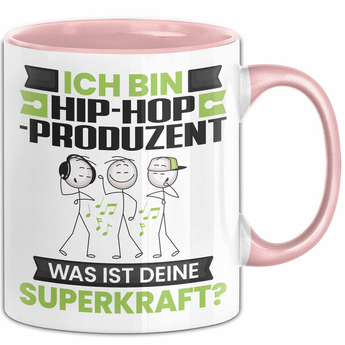 Hip-Hop-Produzent Tasse Geschenk für Hip-Hop-Produzent Geburtstag Lustiger Spruch Kaffee-Becher Was Ist Deine Superkraft Rosa Trendation