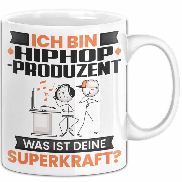 Hiphop-Produzent Tasse Geschenk für Hiphop-Produzent Geburtstag Lustiger Spruch Kaffee-Becher Was Ist Deine Superkraft Weiß Trendation