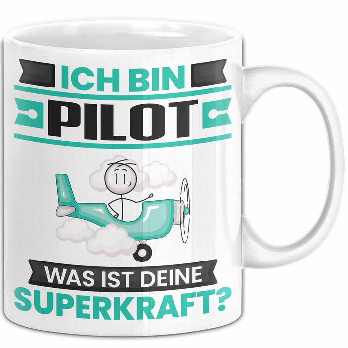 Pilot Tasse Geschenk für Pilot Geburtstag Lustiger Spruch Kaffee-Becher Was Ist Deine Superkraft Weiß Trendation
