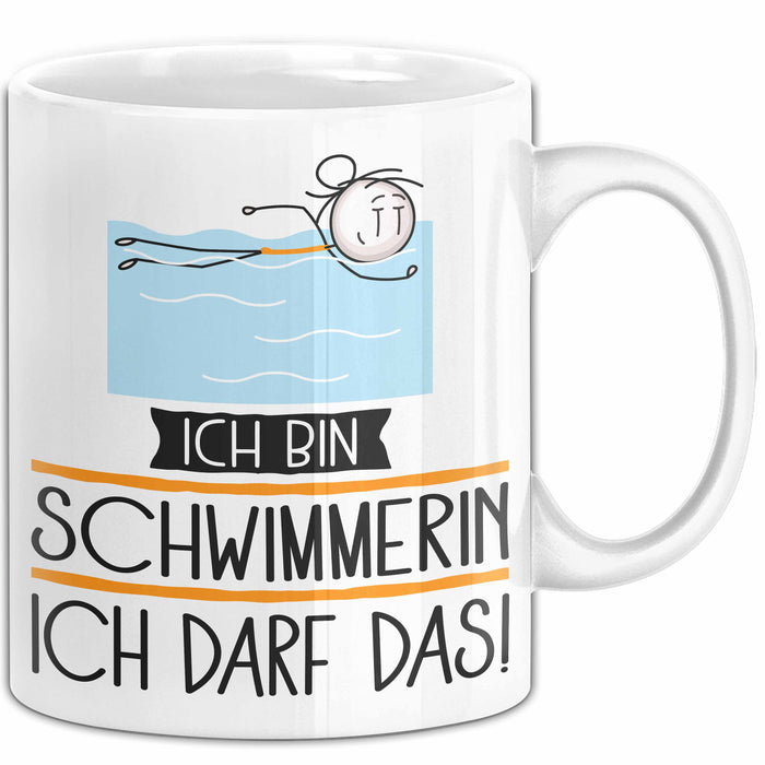 Geschenk für Schwimmerin Tasse Lustige Geschenkidee Geburtstag Ich Bin Schwimmerin Ich Darf Das Weiß Trendation