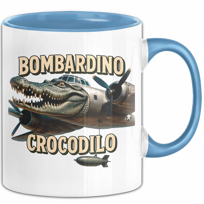 Bombardino Crocodilo Tasse Meme Italienisch Lustig Becher Blau Trendation