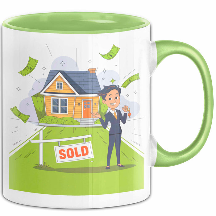 Immobilienmakler Tasse Geschenk Lustige Geschenkidee Spruch Für Haus Verkäufer Grün Trendation