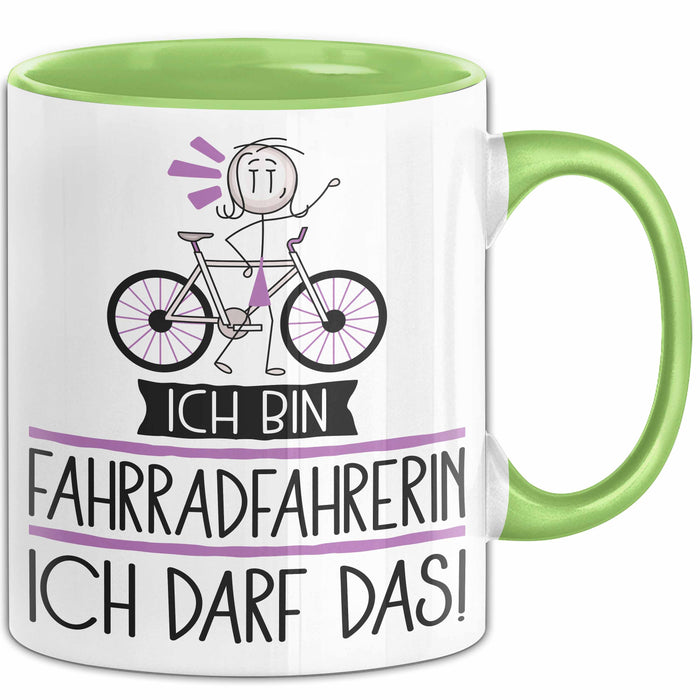 Geschenk für Fahrradfahrerin Tasse Lustige Geschenkidee Geburtstag Ich Bin Fahrradfahrerin Ich Darf Das Grün Trendation