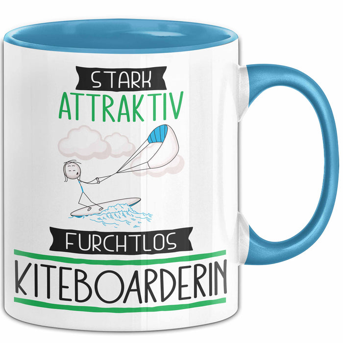 Kiteboarderin Tasse Geschenk Becher Stark Attraktiv Furchtlos Kiteboarderin Lustige Geschenkidee Blau Trendation