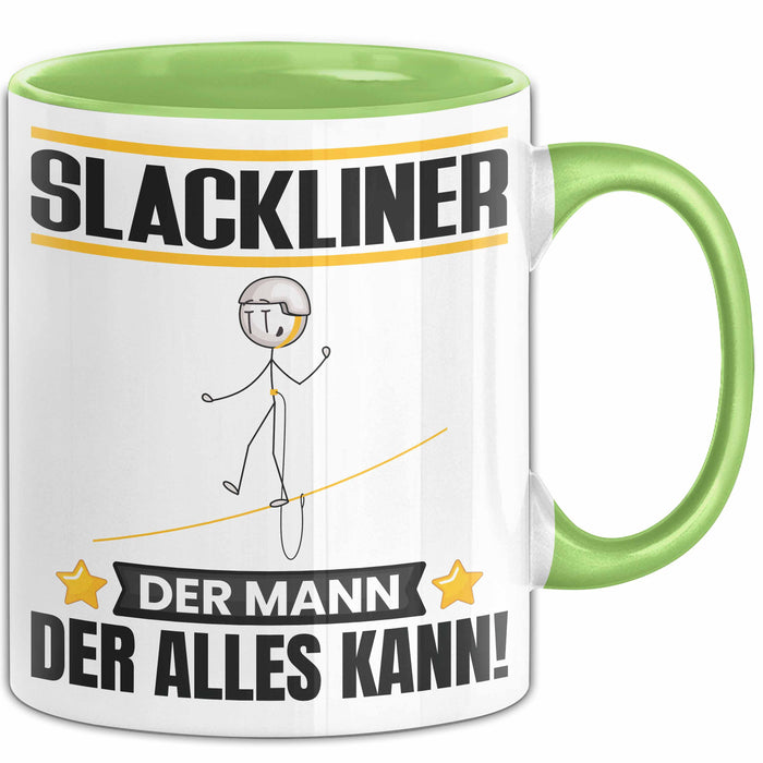 Slackliner Tasse Geschenk für Slackliner Der Mann Der Alles Kann Geschenkidee zum Geburtstag Grün Trendation
