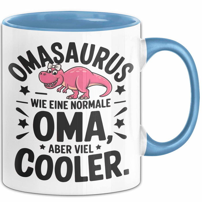 Oma Großmutter Tasse Becher Geschenk Lustige Geschenkidee Spruch Omasaurus Dinosaur Blau Trendation
