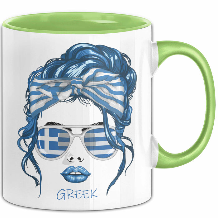 Grieche Tasse Geschenk Greek Woman Frau Becher Kaffee-Becher Grün Trendation