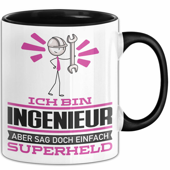 Ingenieur Geschenk Tasse Ich Bin Ingenieur Aber Sag Doch Einfach Superheld Lustige Geschenkdiee für Ingenieur Kaffee-Becher Schwarz Trendation