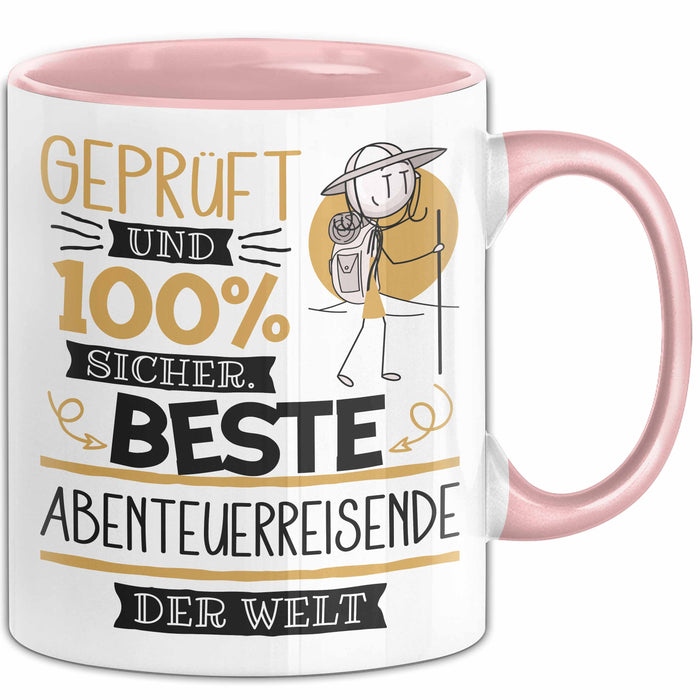 Beste Abenteuerreisende Der Welt Tasse Geschenk für Eine Abenteuerreisende Geprüft Und Sicher Geschenkidee Geburtstag Weihnachten Rosa Trendation