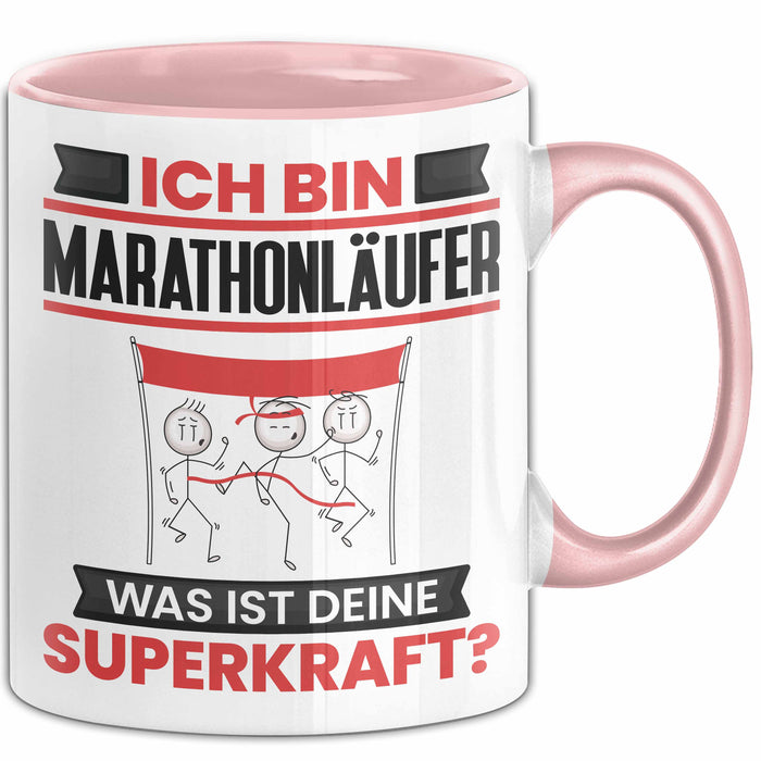 Marathonläufer Tasse Geschenk für Marathonläufer Geburtstag Lustiger Spruch Kaffee-Becher Was Ist Deine Superkraft Rosa Trendation