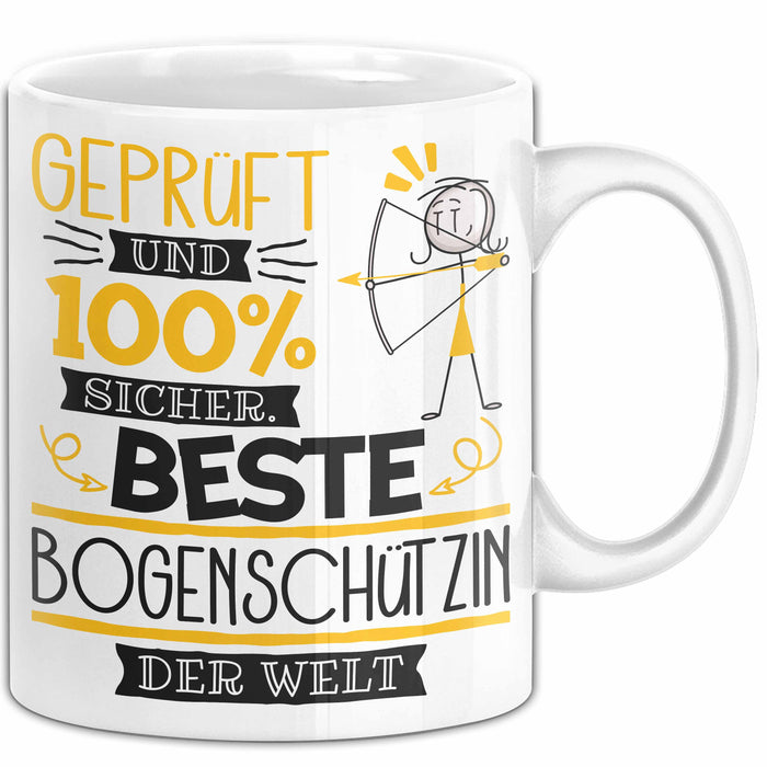 Beste Bogenschützin Der Welt Tasse Geschenk für Eine Bogenschützin Geprüft Und Sicher Geschenkidee Geburtstag Weihnachten Weiß Trendation