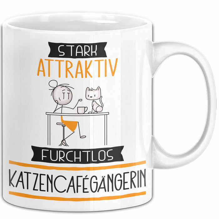 Katzencafégängerin Tasse Geschenk Becher Stark Attraktiv Furchtlos Katzencafégängerin Lustige Geschenkidee Weiß Trendation