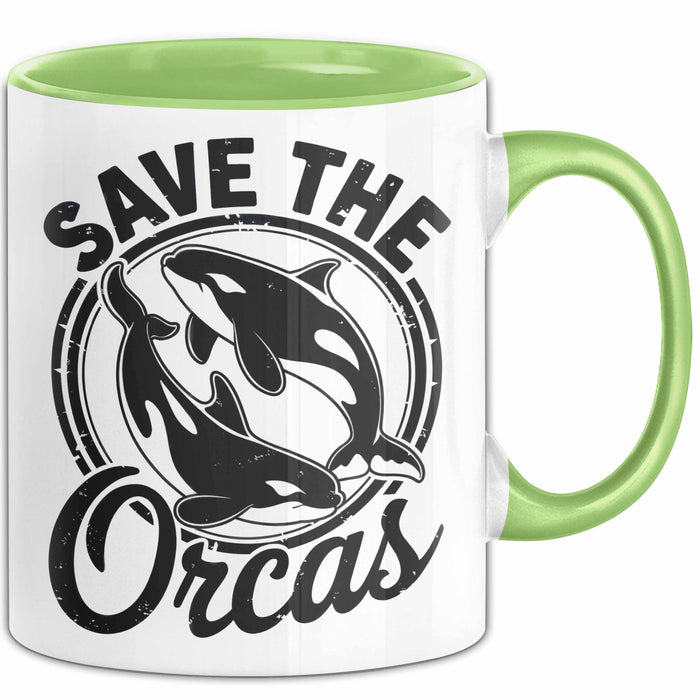 Wal Tier Tasse Geschenk Lustige Geschenkidee Spruch Rettet die Orcas Grün Trendation
