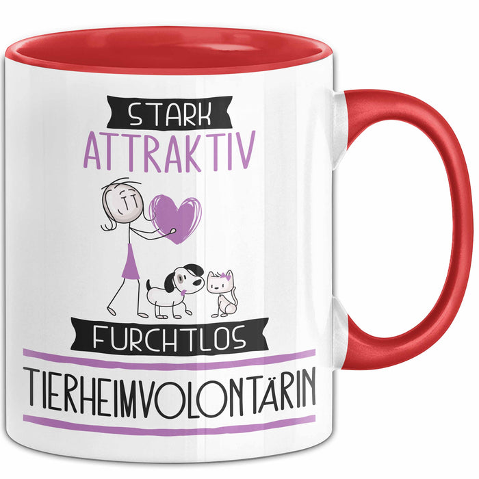 Tierheimvolontärin Tasse Geschenk Becher Stark Attraktiv Furchtlos Tierheimvolontärin Lustige Geschenkidee Rot Trendation