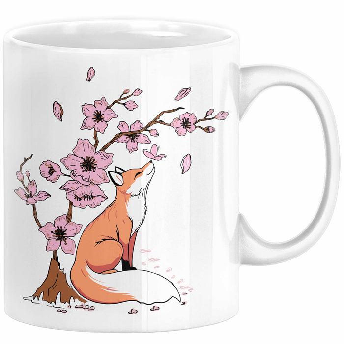 Fuchs Tasse Geschenk Fox Japanese Kirschblüte Blume Vintage Fuchs Kaffee-Becher Weiß Trendation
