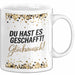 Schüler Abschluss Tasse Geschenk Lustige Geschenkidee Spruch Du Hast Es Geschafft Weiß Trendation