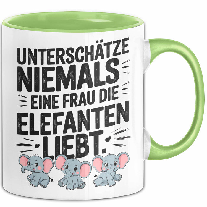 Elefantenliebhaber Frauen Tasse Geschenk Lustige Geschenkidee Spruch Unterschätze Niemals Eine Frau Die Elefanten Liebt Grün Trendation