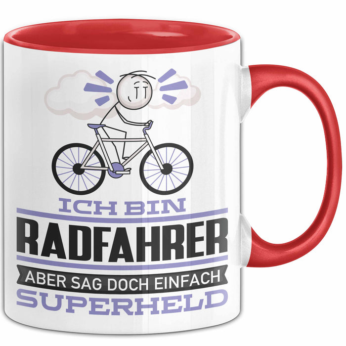 Radfahrer Geschenk Tasse Ich Bin Radfahrer Aber Sag Doch Einfach Superheld Lustige Geschenkdiee für Radfahrer Kaffee-Becher Rot Trendation