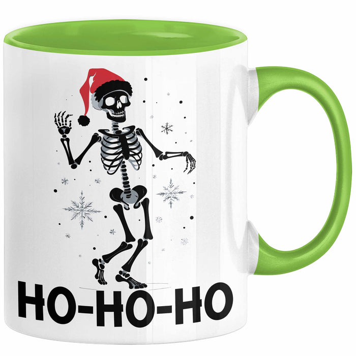 Skelett Weihnachten Geschenk Tasse Weihnachliches Skelett Grafik Geschenkidee Totenkopf Fans Tattoo Grün Trendation