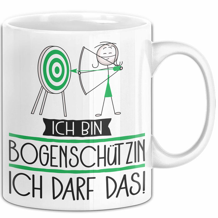 Geschenk für Bogenschützin Tasse Lustige Geschenkidee Geburtstag Ich Bin Bogenschützin Ich Darf Das Weiß Trendation