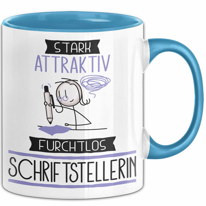 Schriftstellerin Tasse Geschenk Becher Stark Attraktiv Furchtlos Schriftstellerin Lustige Geschenkidee Blau Trendation