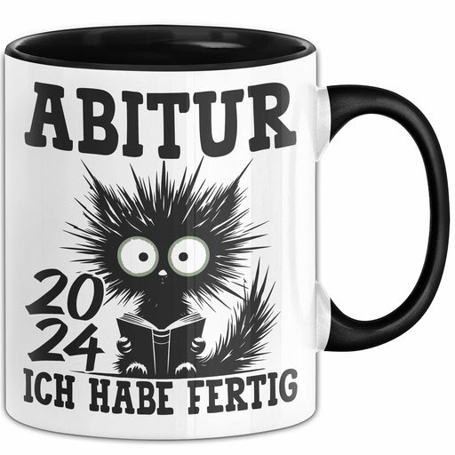 Abitur 2025 Ich Habe Fertig Geschenkidee Tasse Abi Bestanden Geschenk Prüfung Katze Kaffee-Becher Schwarz Trendation