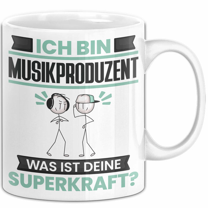 Musikproduzent Tasse Geschenk für Musikproduzent Geburtstag Lustiger Spruch Kaffee-Becher Was Ist Deine Superkraft Weiß Trendation