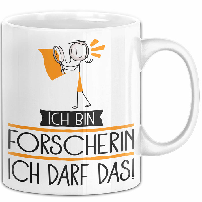 Geschenk für Forscherin Tasse Lustige Geschenkidee Geburtstag Ich Bin Forscherin Ich Darf Das Weiß Trendation